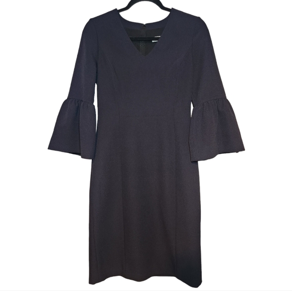 Emerson Rose Navy Blue V-Neck Bell Sleeve Sheath Knee Length Dress Size 2 Career - Picture 4 of 7